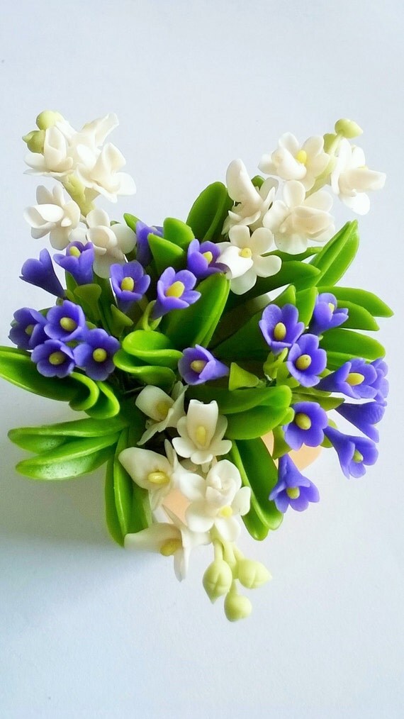 Handmade Miniature Polymer Clay Flowers Supplies White