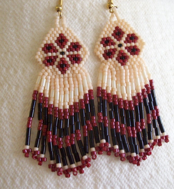 Native American Beadwork Style Earrings Beaded Flower