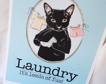 Black Cat Laundry Print - 8x10 Eco-friendly Size