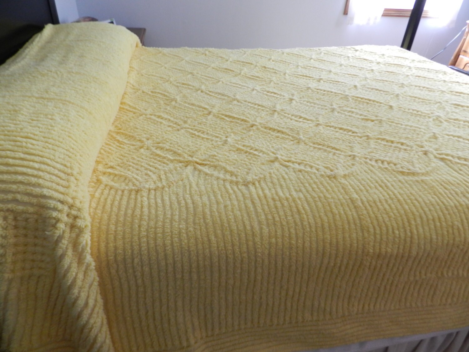 Vintage Sunny Yellow Plush Chenille Bedspread