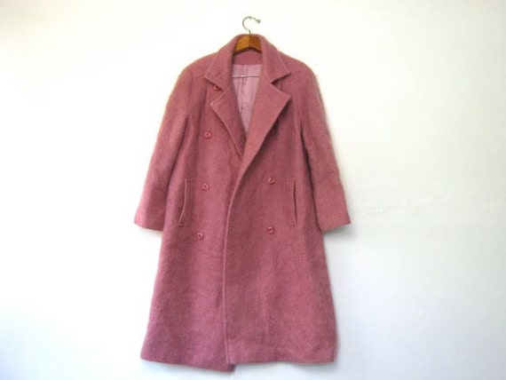 vintage pink mohair winter coat / double breasted IRELAND coat