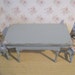 Smaller table and two chairs in duck egg blue, hand painted dollhouse miniature, twelfth scale,