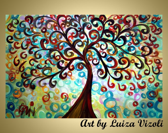 Original Abstract Art Original Modern Boho Colorful Whimsical  Oil Painting TREE OF LIFE by Luiza Vizoli