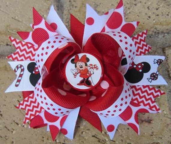 Minnie Mouse Christmas Candy Cane Custom Disney World Vacation Boutique Mickey Minnie Mouse Hair Bow Il_570xn