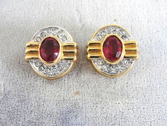 Les Bernard Earrings Red Pave Rhinestones by victoriajamesdesigns