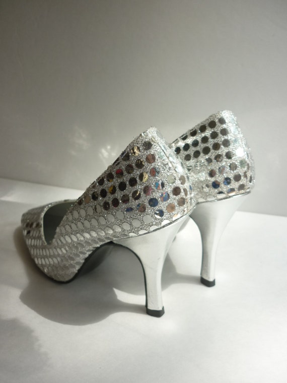 1980s DISCO Ball Shoes Sliver Spangle Stilettos SZ 8 Dancing