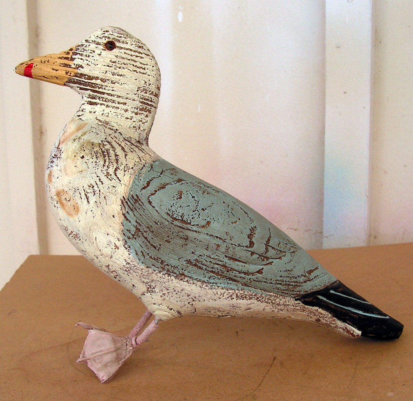 Sea gull Wood Carving Decoy Maritime Folk Art Bird Glass Eyes