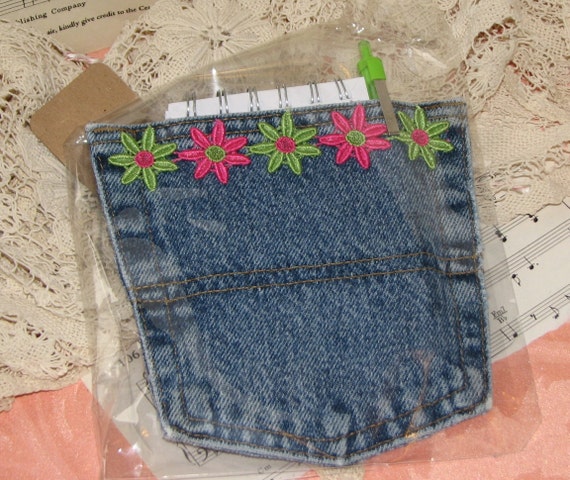 Denim Jean Pocket Magnet Note Pad Holder