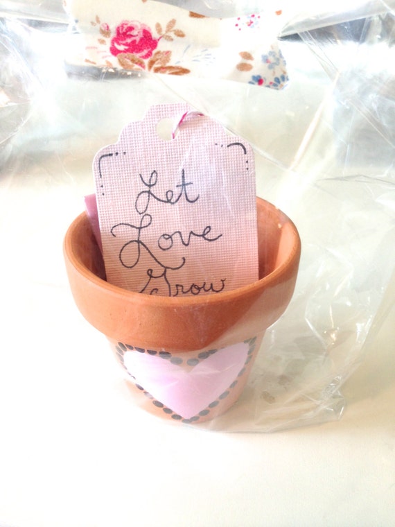 flower growing kit. let love grow kit. clay pot. by LoriBdesigner