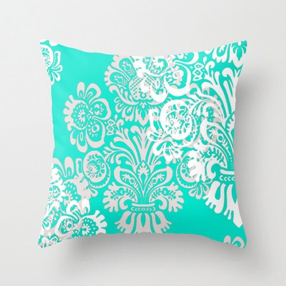 Items similar to Mint and Gray Damask Pillow Cover on Etsy