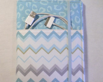 Kindle cover Hardcover, Kindle Paperwhite Cover, iPad Mini, (New Outside Pockets) Blue Chevron