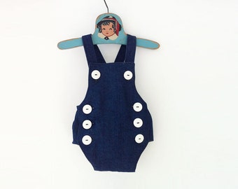 Retro Baby Romper, Baby Boy Nautical Romper, Baby Boy Romper, Sailor Romper, Denim Romper, Cake Smashing Outfit, Cake Smash Outfit Boy