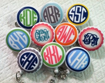Perfect Present -- Monogrammed Badge Reel ID Holder Badge Pull for Students Nurses Teachers Doctors