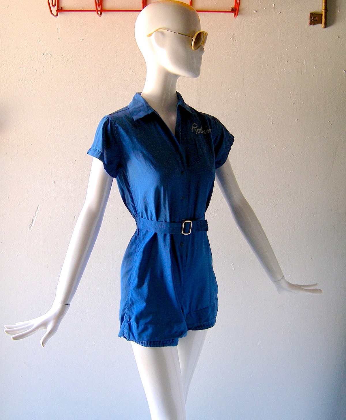 60s girls school gym uniform jumper royal blue cotton Mad