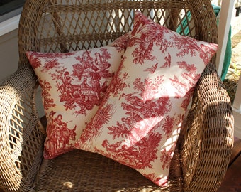 Decorative Pillow Cover - Red Toile - Country Life Pillow Cover