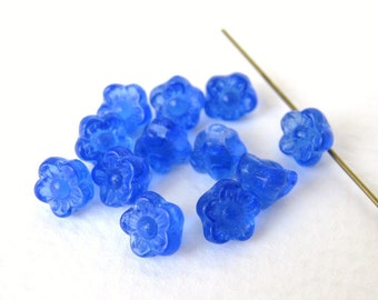 Vintage Beads Czech Glass Sapphire Blue Flower Button 7mm vgb0671 (15)