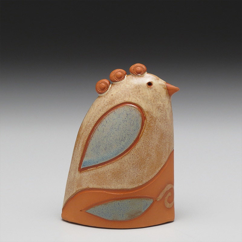 Ceramic bird handmade home decorearth colors gift clay