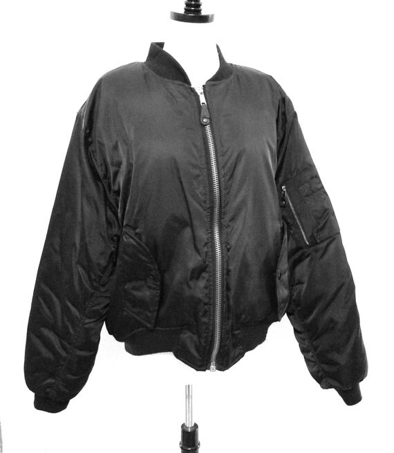 Vintage Black and Orange Flight Jacket / Nylon Bomber Alpha