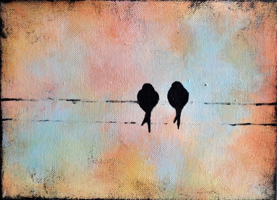 Birds on a wire 65 Original Abstract Painting Lovebirds