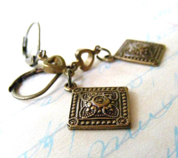 Antique Brass Charm Earrings Vintage Style by meiguidesigns