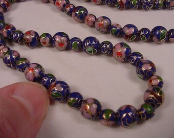 Royal Blue Cloisonne Beads pink flower flowers 20 inch long beaded Necklace jewelry V262-F