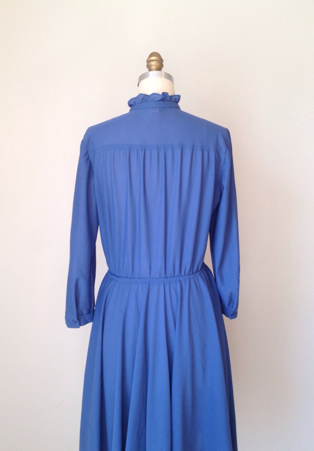 Vintage 70s Country Blue Shirt Dress // Long sleeve dress size