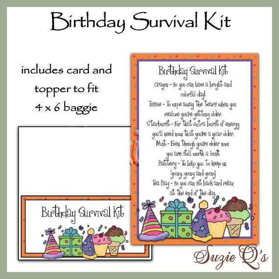 Items similar to Birthday Survival Kit includes Topper and ...