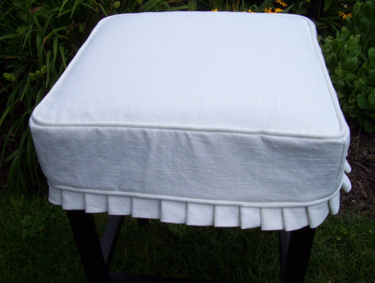 Square Barstool Linen Slipcover Bar Stool Cover knife pleats