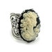 Neo Victorian Cameo Ring - Rose Maiden - in Cream on Black with Antiqued Sterling Silver Plated Band - By Ghostlove