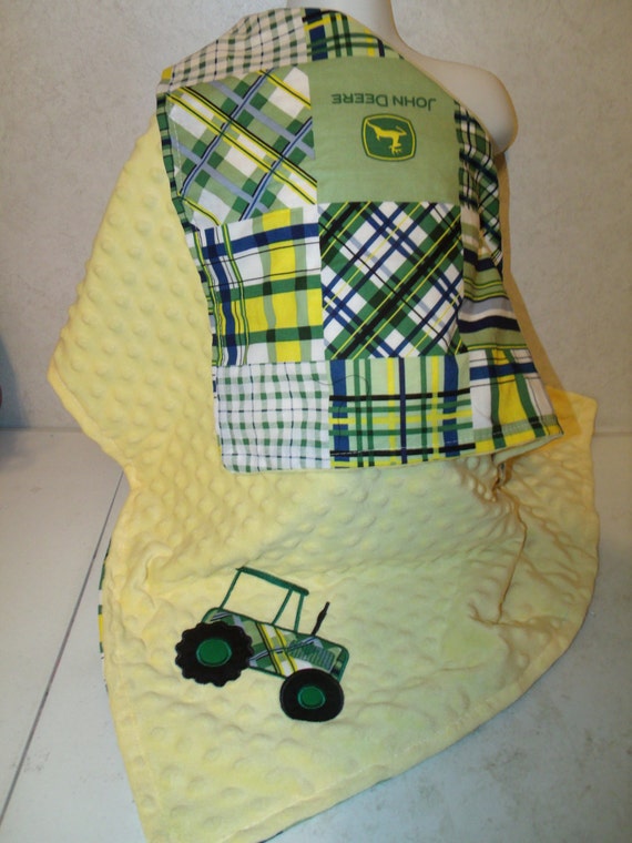 Items similar to Boys John Deere Green Patchwork Minky Blanket 30x30 on Etsy