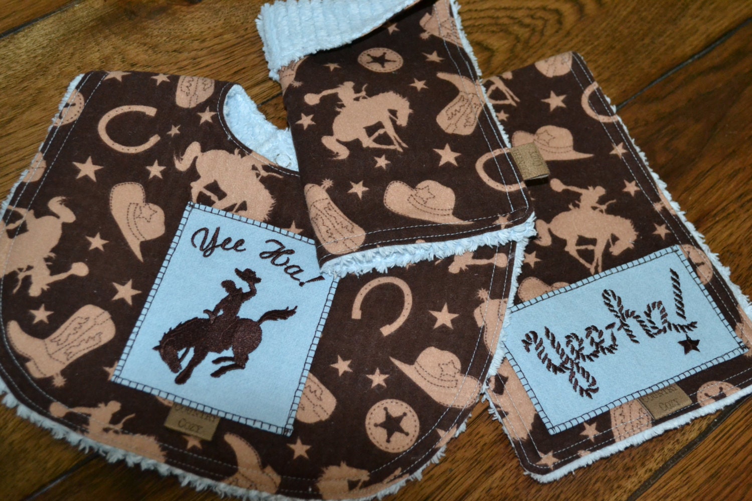 Cowboy Baby Bib Burp Cloth Washcloth Gift Set