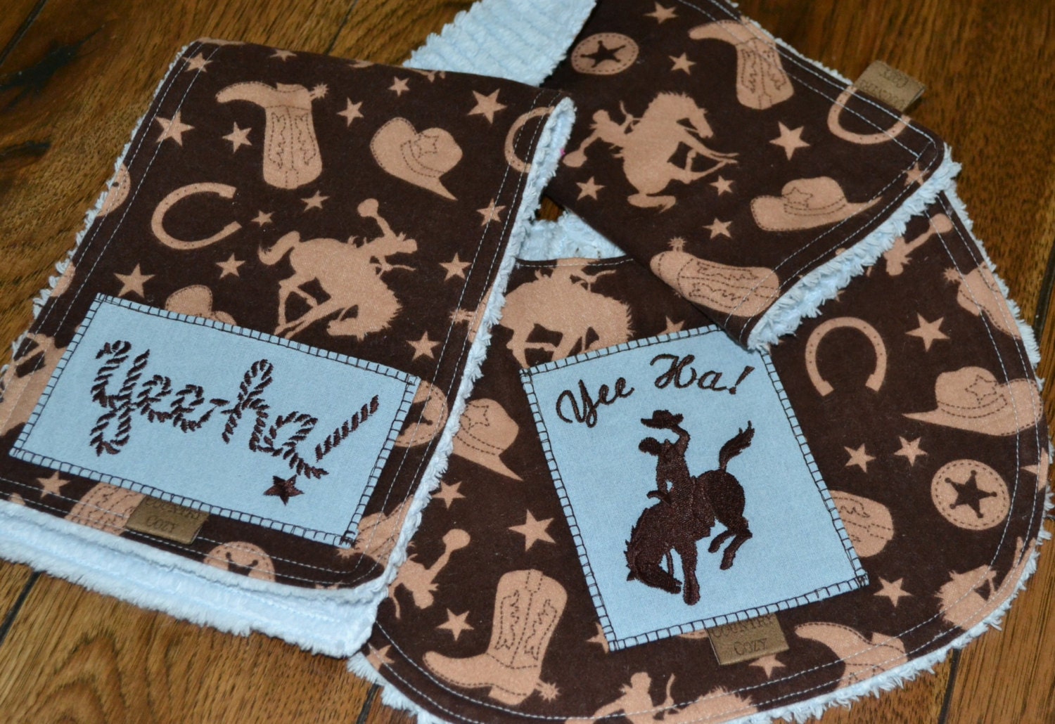 Cowboy Baby Bib Burp Cloth Washcloth Gift Set