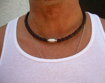 Mens Leather Necklace, Mens Necklace, Mens Jewelry, Stainless Steel Magnetic Clasp, Groomsmen, Fathers Day, Mens Gift, Groom