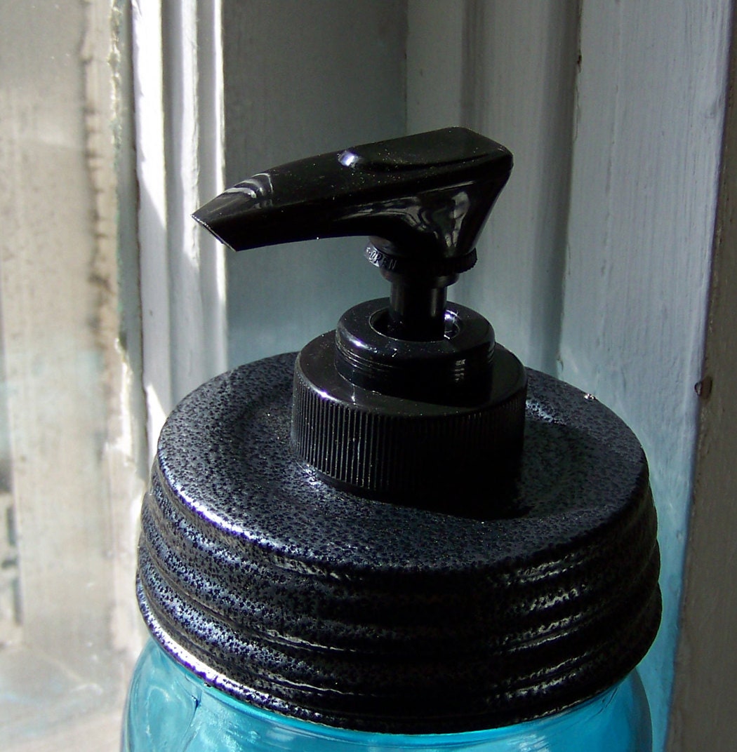 Mason Jar Soap Dispenser Lid black plastic pump hammered