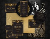 gorgeous gatsby wedding stationery set - printable files - 1920s art deco invitation, reception or ceremony package