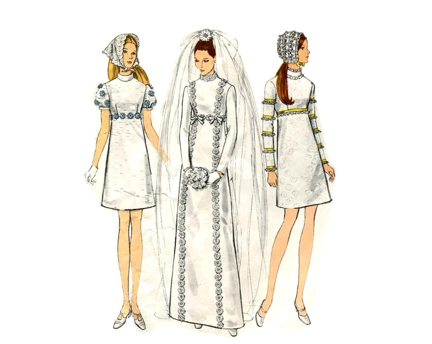 1960s Vogue Mod Wedding  Dress  Pattern  Regency  Empire Waist