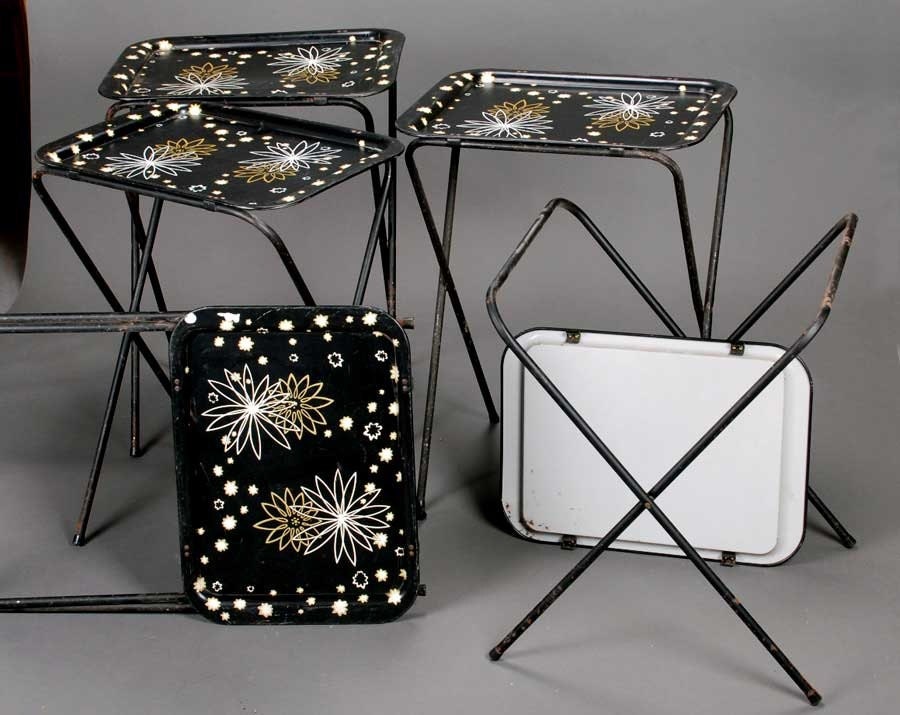 vintage Black Atomic Metal TV trays set of 5