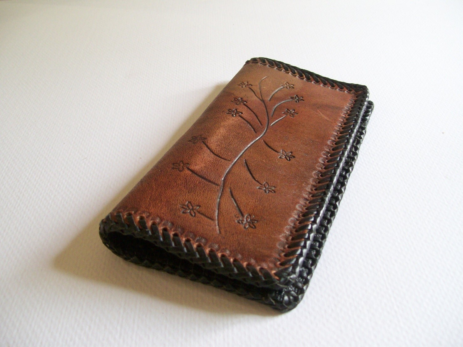 Vintage Hand Tooled Leather Wallet Brown Leather Wallet