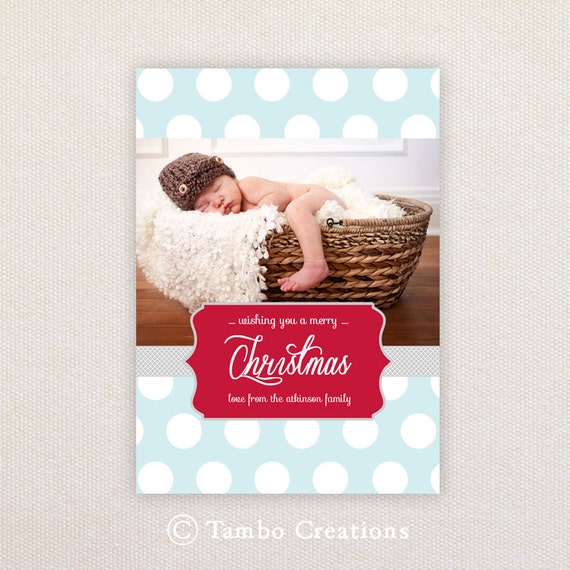 Photo Christmas/Holiday Card. Blue Spots. I Customize, You Print. Il_570xn