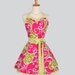 Sweetheart Retro Apron , Sexy Womens Apron in Fuchisa Lime Green White Swirls and Dots Michael Millers Surf Collection