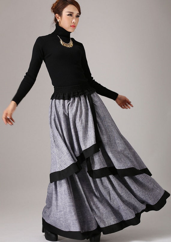 Skirt linen skirt long skirt for women tiered skirt maxi