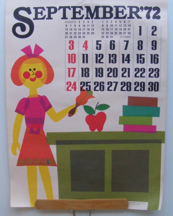 Vintage September 1972 calendar poster