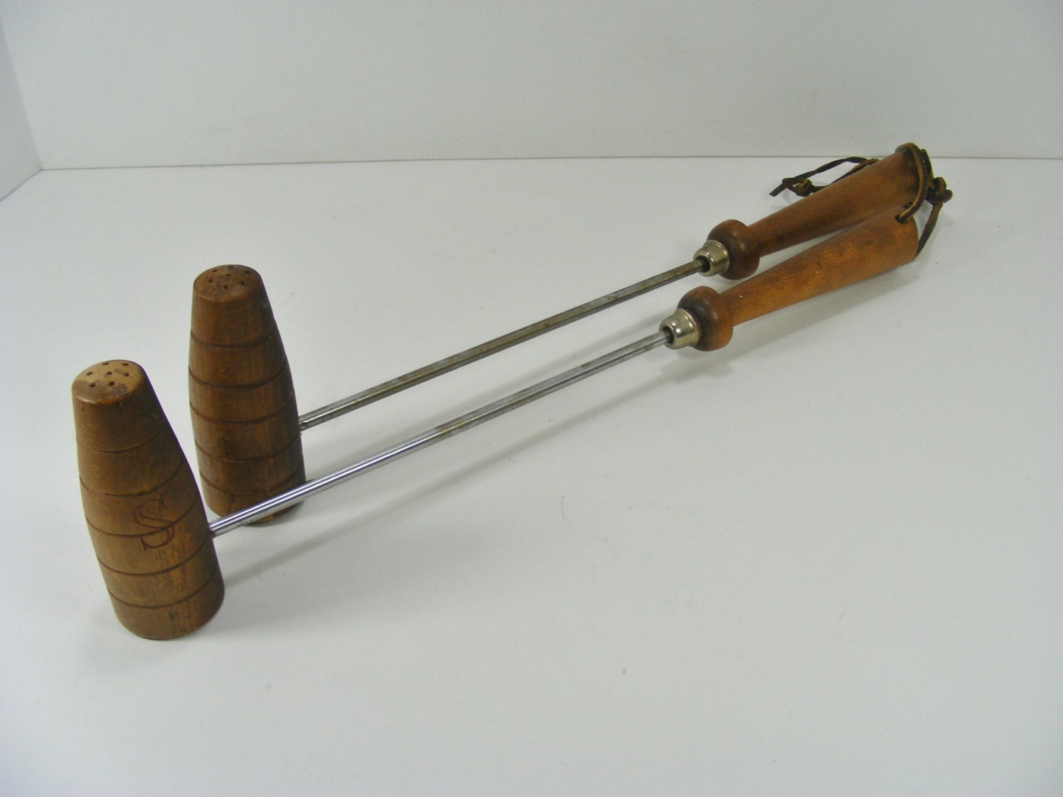 Salt and Pepper for the BBQ long handle wooden salt & pepper shakers