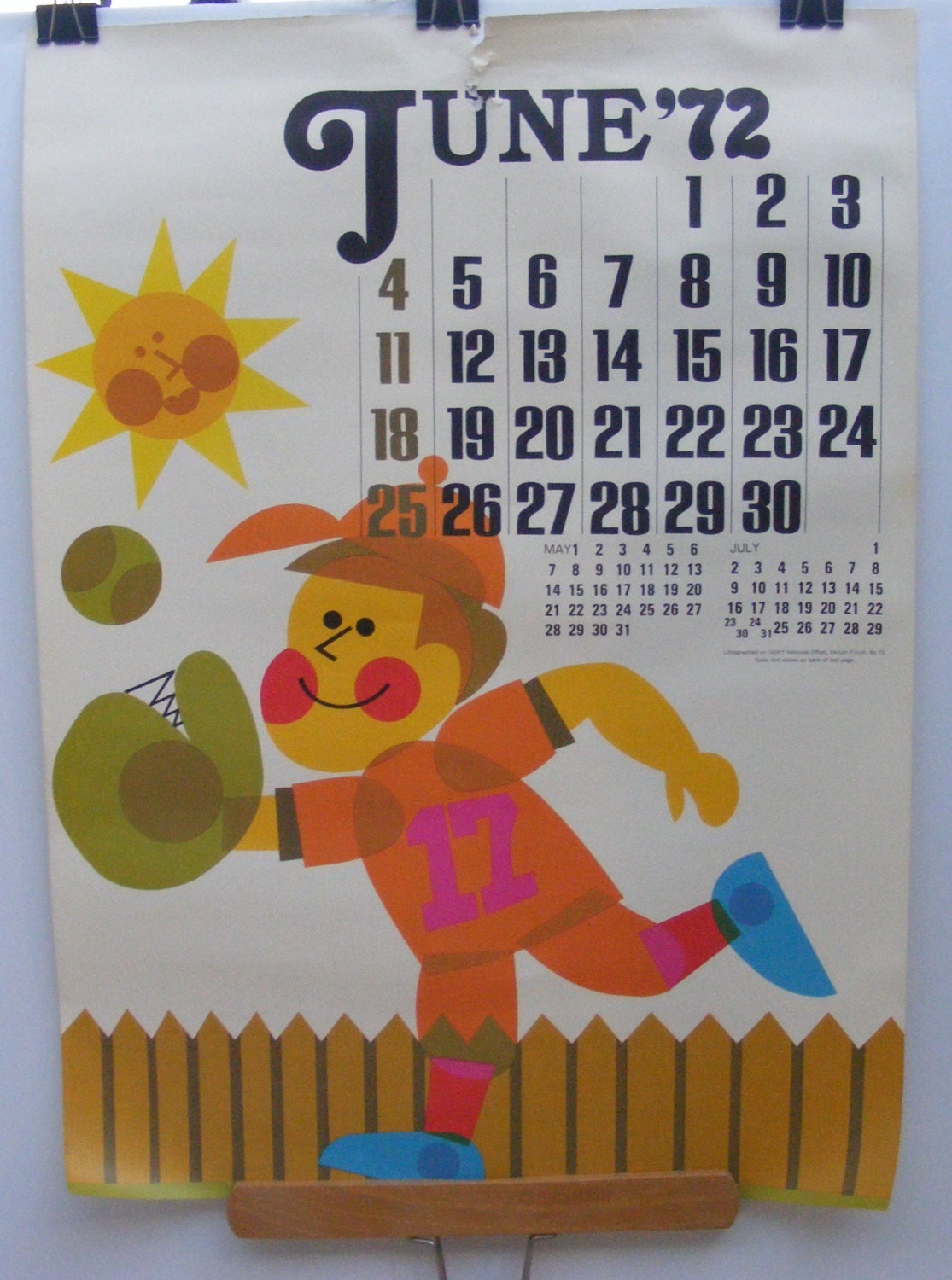 Vintage June 1972 calendar poster