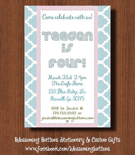 Pink and Blue Retro Invitation set