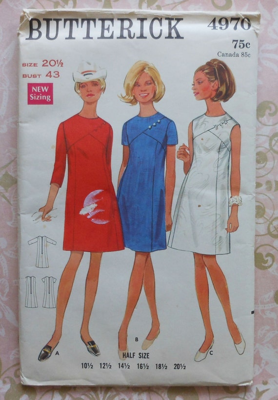 Vintage Dress Sewing Pattern UNCUT Size 20.5 Butterick 4970