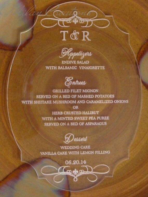 Sample Acrylic Wedding Menu 5x7