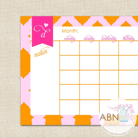 2014 Calendar Desk Pad - Monogrammed Ikat Pink and Orange - 11x17 Desk Pad Il_570xn