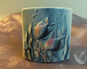 Royal Copley Pink Blue Half Circle Fish Vase or Planter 5 inches