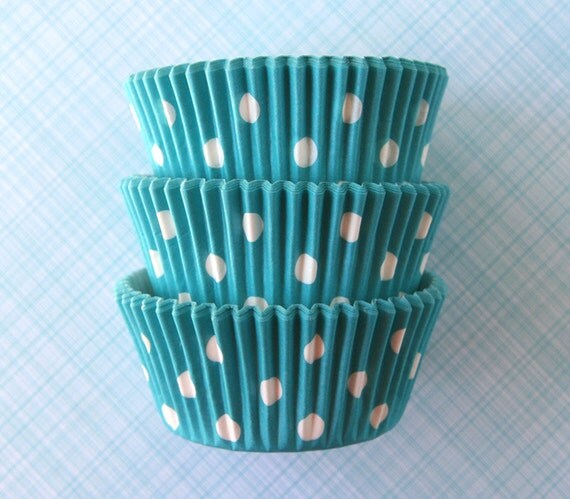 Aqua Blue Polka Dot Cupcake Liners / Premium Cupcake Papers (50) Il_570xn
